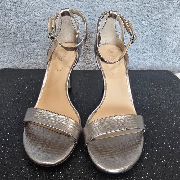 Lauren Ralph Lauren Gretchin Grey Metallic Lizard Heeled Sandal Size 9 Pre Owned - Picture 9 of 11